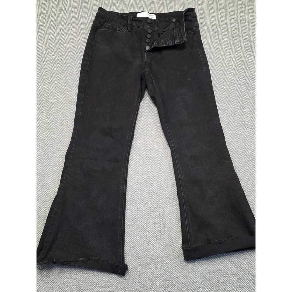 Bridge by GLY Womens Mid Rise Flare Black Button Fly Raw Hem Jeans Size 29